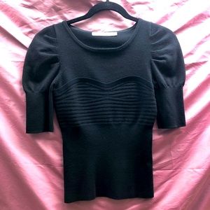 Karen Millen Black, Puffed Sleeved, Striped Bodice